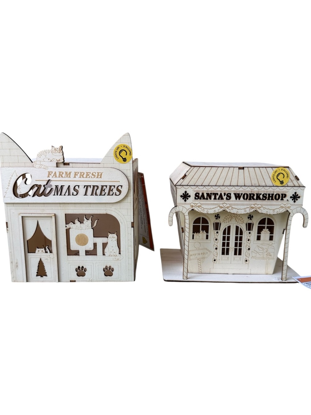 Make Market 3D Wood LED Christmas Village Set - Catmas Trees & Santa's Workshop